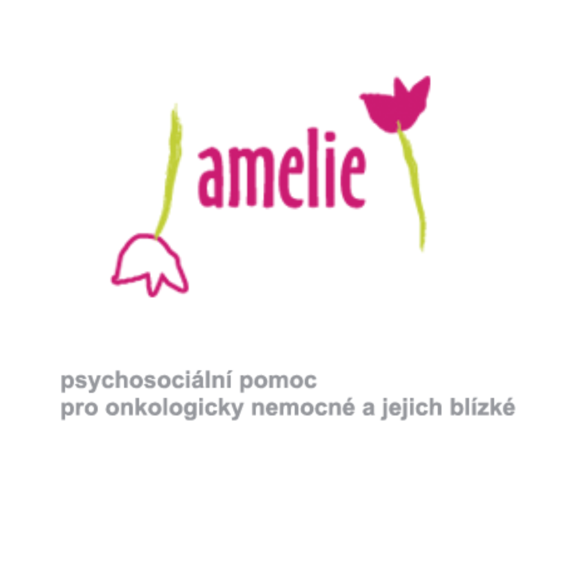 Logo „amelié“ s růžovými květy a zelenými stonky, pod ním text o psychologické pomoci.